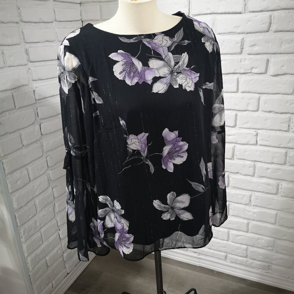 Ricki's Ladies Size 14 Black with Purple & Grey Flower Pattern Tunic